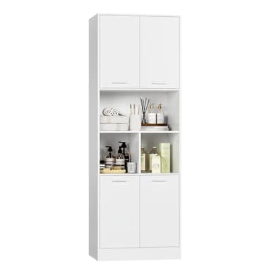 FirFurd Armoire Haute Salle de Bain Meuble Colonne de Salle de Bain Armoire de Rangement à 4 Portes avec étagère réglable pour Salon Cuisine 60x40x180.5cm Blanc
