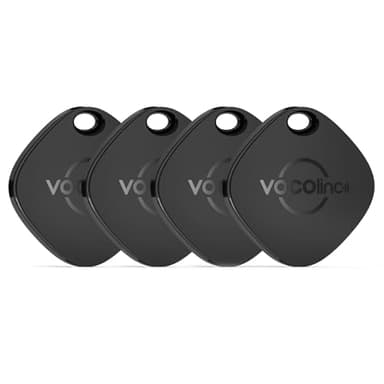 VOCOlinc Smart Air Tag Traceur Lot de 4 Fonctionne avec Apple Localiser (iOS Uniquement, Pas pour Android), Localisateur de d'articles Bluetooth Tracker pour Clés, Bagages, Valise, Portefeuille, Noir