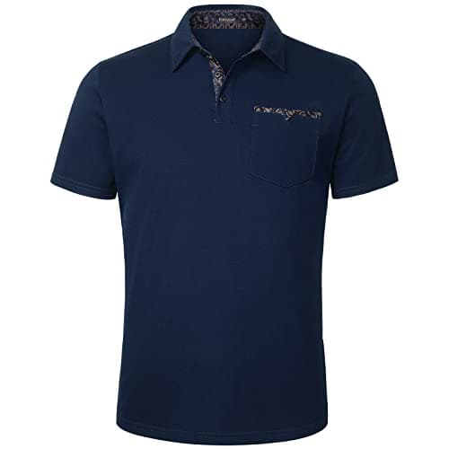 Enlision Bleu Marin Polo Homme à Manche Courte Coton Original Mode Tennis Golf Poloshirt Casual Col Paisley Contrasté Tops 2XL