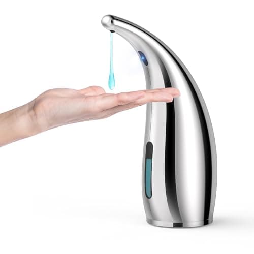 HMJIA Distributeur Savon Automatique 4 Niveaux Réglables Distributeur Savon Electrique avec Capteur IPX6 Distributeur de Savon Etanche pour Cuisine et Salle de Bain Hôtel Restaurant (300ml - Argent)