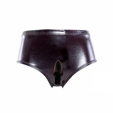 OnundOn Slip en Cuir Verni pour Homme avec gode Interne, Plug Anal, Culotte en Polyester, String, Lingerie Sexy pour Femme