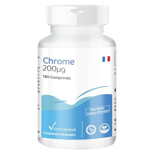 Chrome 200mcg - Picolinate de Chrome - 180 comprimés - ! POUR 6 MOIS ! – Végan – Flacon avantageux | Vitamintrend®