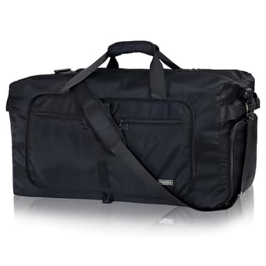 Fmeida Sac de Voyage Pliable, 65L Sac de Sport Homme Femme, Sac Weekend Imperméable avec Compartiment à Chaussures, Sacs de Voyage avec Bandoulière Sac de Gym pour Camping Randonnée (Noir)