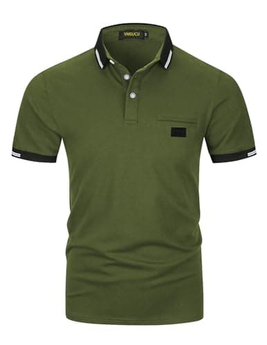 VMSUCIJ Polo Homme à Manches Courtes Taille Véritable 100% Coton Confort Golf Tennis Shirt avec Poche M-3XL,39 Vert Armée,L