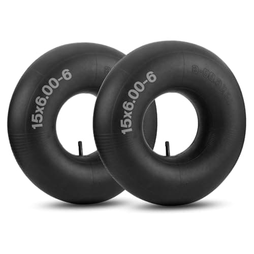 Lot de 2 chambres à air de rechange pour pneus de 15 x 6,00-6, pneus de tondeuse à gazon, tuyau à air en caoutchouc épais 15 x 600-6 avec tige de valve droite TR-13 pour tracteurs de cour, brouettes