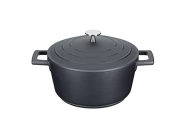 MasterClass Petite cocotte avec couvercle 2,5L/20 cm, en fonte d'aluminium légère, adaptée à la table de cuisson à induction et au four, noire