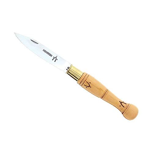 Nontron 87308 Couteau lame acier inox T12, manche 10,5 cm boule en bois buis pyrogravé