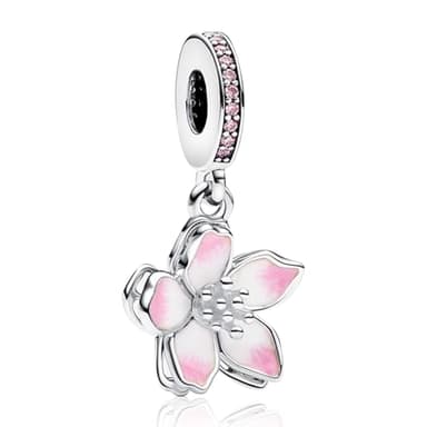 LaMenars Cherry Blossom Dangle Charm pour Bracelets perles en Argent 925 Breloques pour Femmes Bijoux pour la Fête des Mères Anniversaire pour Filles épouse