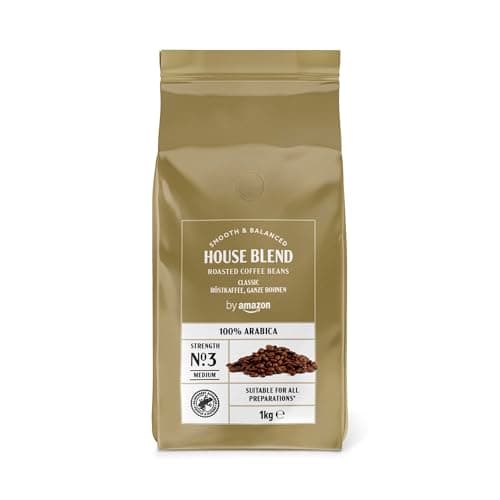 by Amazon House Blend Grains de café , torréfaction moyennement poussée, 100% Arabica, 1 kg, lot de 1, Certifiés Rainforest Alliance