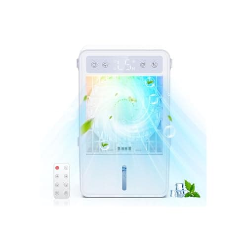 Climatiseur Mobile 1500ml | Climatiseur Portable USB Silencieux avec Télécommande | Refroidisseur d'Air Économique | 5 Vitesses & 3 Modes | Minuterie 10H | Lumière LED RGB, pour Chambre/Bureau/Maison