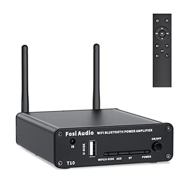 Fosi Audio T10 Amplificateur HiFi 200W, WiFi & Bluetooth 5.0 2.0CH Amplificateur HiFi stéréo, Module de routage WiFi sans Fil Intelligent, Klass-D 100W x 2 pour Haut-parleurs, télécommande Incluse