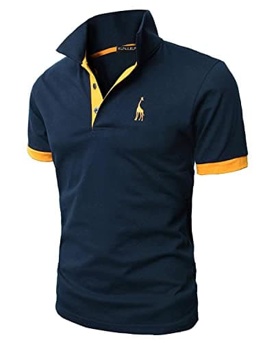 KUNJLELP Polo à Manches Courtes pour Hommes Broderie de la Girafe T-Shirt d'été Uniformes,A-Marine 1,M