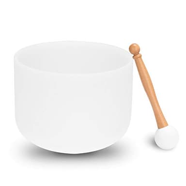Fesjoy Bol Chantant en Cristal de Quartz 440 Hz en Bol en Cristal Bol Tibétain Chantant Méditation Yoga Instrument de Percussion,8 Pouces 20 cm Blanc ton F