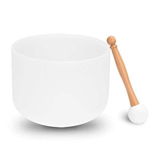 Fesjoy Bol Chantant en Cristal de Quartz 440 Hz en Bol en Cristal Bol Tibétain Chantant Méditation Yoga Instrument de Percussion,8 Pouces 20 cm Blanc ton F