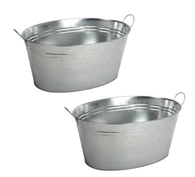 BURI Lot de 2 bacs à boisson avec anse - 24 l - En zinc étanche - Grand seau à champagne - Seau à glace pour fête de jardin