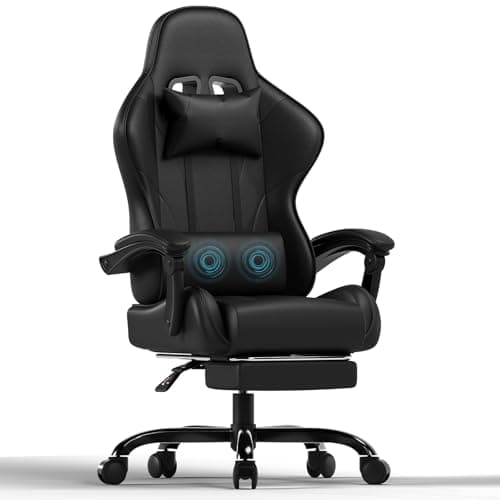 Devoko Fauteuil Gamer Ergonomique, Chaise Gaming, Fauteuil de Bureau, avec Repose-Pieds télescopique, Appui-tête réglable, Support Lombaire de Charge 150 Kg (Noir)