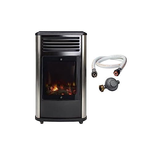 UNIVERSAL - Poêle à gaz 3.4 kW Noir effet poêle à bois Manhattan Chauffage d'appoint + Tuyau gaz + Détendeur butane