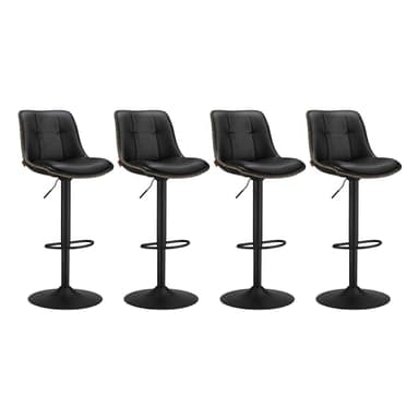 VASAGLE Tabourets de Bar, Lot de 4, Chaise de Cuisine, Siège Pivotant à Hauteur Réglable, Matelassé, en PU, avec Dossier et Repose-Pieds, Salle à Manger, Comptoir, Acier, Noir d'encre LJB295B01