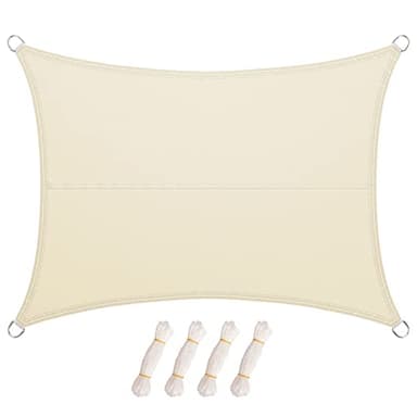 LARMNEE Voile d'Ombrage Rectangulaire, 3 x 5 m, PES, pour Jardin, Protection Solaire, Coupe-Vent, Résistant à la Pluie, Anneaux Robustes, Polyester, Durable, Beige EWH35SP02