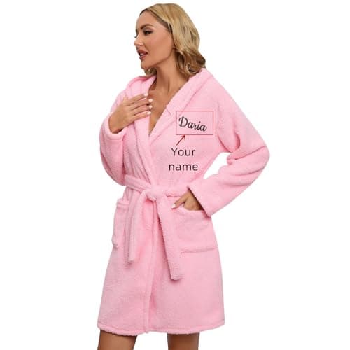 Seguire Peignoir de Bain Femme Personnalisé Peignoir Femme Brodé avec Nom Flanelle Décontracté Robes de Chambre pour Femmes Personnalisé Cadeaux pour Amoureuse