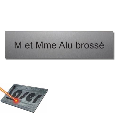 Plaque gravée pour nom boîte aux lettres autocollante 10x2,5cm personnalisée 1 à 3 lignes Alu Brossé