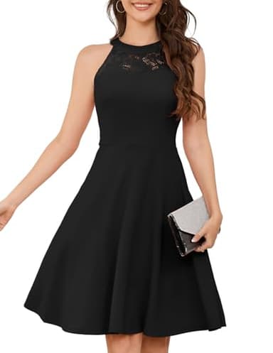 Bbonlinedress Robe Femme Chic et Elegant Robe de Soirée Cocktail Swing Vintage pour Bal Guinguette Fête Mariage Cérémonie Black XS