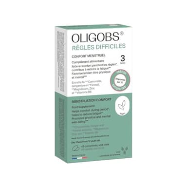 Oligobs Règles Difficiles – Confort menstruel – Complément alimentaire à base de Fenouil, Camomille, Vitamine B6, Magnésium – Adolescente et femme – 3 cycles – Fabriqué en France
