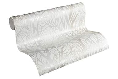 A.S. Création Papier Peint Forêt New Life Papier peint intissé - 10,05m x 0,53m - Blanc Argent Fabriqué en Allemagne 300941 30094-1
