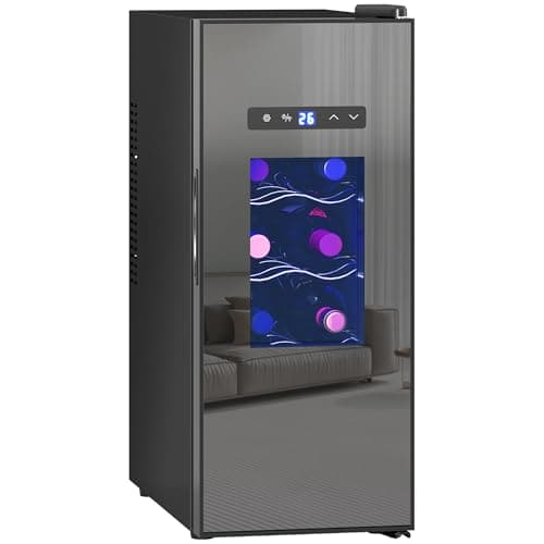 HOMCOM Cave à vin 12 bouteilles 30L réfrigérateur à vin thermoélectrique double et silencieux - porte en verre, éclairage LED, écran tactile numérique, frigo vin contrôle de température 8-18°C, noir