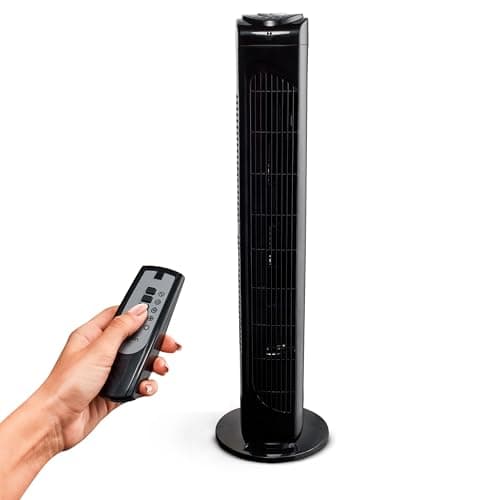 MEDION Ventilateur de Tour avec télécommande (3 Vitesses silencieuses, Puissance de 45 Watts, minuterie, Fonction d'orientation activable - Oscillation, MD10319) Noir