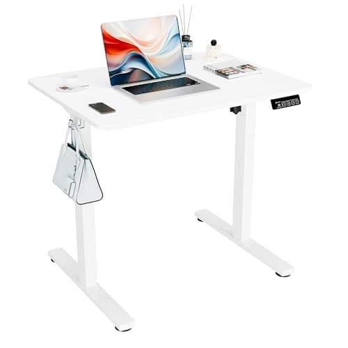 ERGOMAKER Bureau Assis Debout 80 x 60 cm - Bureau électrique réglable en Hauteur avec Plateau d'épissure (Structure Blanche + Plateau Blanc)
