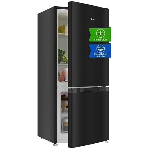 CHIQ Réfrigérateur congélateur bas 117 litres, 39dB, Commande électronique, Acier noir, Rangement de tri, Dégivrage manuel facile