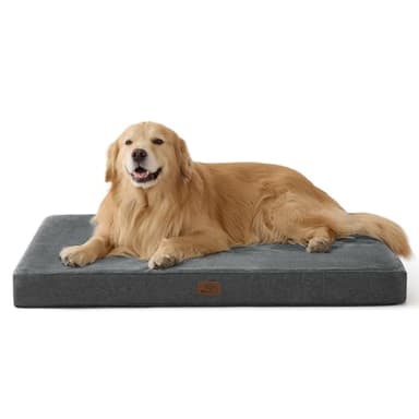 Bedsure Matelas Chien Mémoire de Forme - Coussin Grande Taille Orthopédique, Tapis Lavable et Antidérapant, Lit pour Chien Intérieur, Gris, 104x74cm