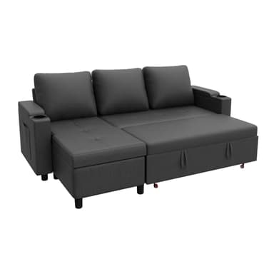 Devoko Canapé d'angle Convertible Modulaire 3 Places en L - Canapé-Lit avec Chaise Longue, Rangement Intégré et Porte-Gobelets - Design Moderne pour Salon, Anthracite (Gris)