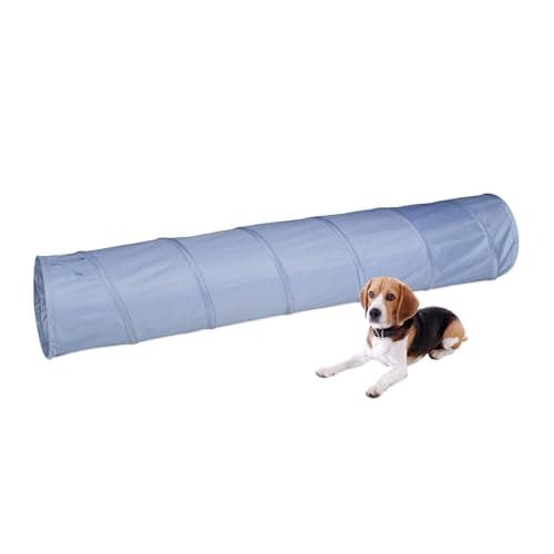 Relaxdays Tunnel d'agilité pour Chien, 3 mètres, Jouet d'entraînement, D : 50 cm, Obstacle Agility Chiens, Pliable, Gris