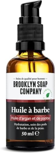 Brooklyn Soap Company, Huile à barbe 50 ml - Pour l'entretien quotidien de la barbe - Pour tous les types de barbe - Beard Oil en format de voyage - Cadeau pour hommes - Etiquette française