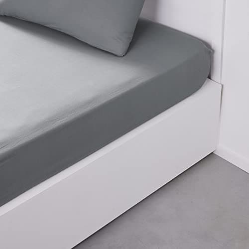 TODAY Essential - Drap Housse 140X190 cm 2 Personnes 100% Coton Uni, Acier