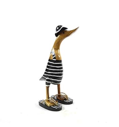 Coco Papaya Canard décoratif en Bois 35cm - Maillot de Bain rayé Noir & Blanc