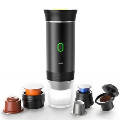 Winwj Machine à Cafe Portable, cafetière portable électrique à batterie, machine a espresso 12V pour camping, voyage et voiture, auto-chauffante, compatible café moulu et capsules NS