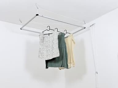 DRY-SMART Flex UP Séchoir à linge de plafond, extensible, pour baignoire, balcon, intérieur et extérieur, peu encombrant, fixation au plafond, 100 à 160 cm, avec poignée