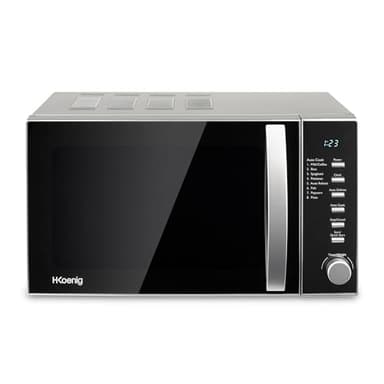 H.Koenig Four à Micro-ondes Compact Digital 20L VIO2, 700W, Plateau tournant 24,5cm, Multifonction Programmable 6 niveaux de chauffe, Décongélation et Express, Minuterie 60min, Effet mirroir noir