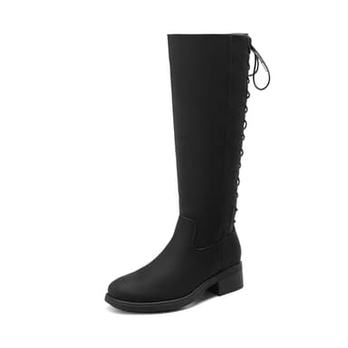 DREAM PAIRS Bottes pour Femmes à la Mode Classique Cuissardes Antidérapantes Bottes à Lacets Confortable et Durable,Size 40.5,Noir-Nubuck,SDKB2423W