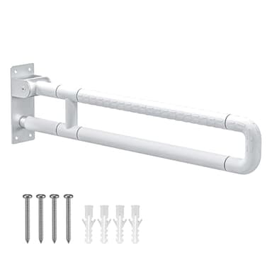 Ovshnrr 75cm Barre D'appui WC, Barre Toilette Handicapé, Charge portante 300-350kg, Barre D'appui de Salle de Bain en Acier Inoxydable avec 6 Cercles Lumineux pour Handicapé,Âgé,Enceint (White, 75cm)