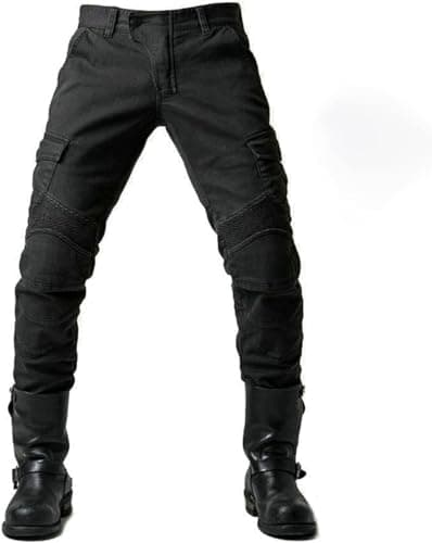 Earnmore Pantalon de Protection de Moto pour Homme en Respirant résistant à l'usure avec 2 Paires de Protections Amovibles pour Les Hanches et Les Genoux (Noir, Taille L)