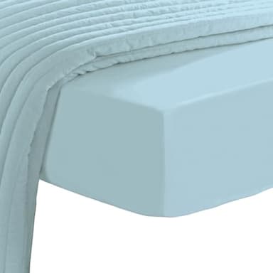 Pizuna Luxueux Drap Housse 180x200 cm Bleu bébé, 100% Coton Longue Tige 600 Fils Armure Satin, Drap Housse de Luxe Bonnet 40 cm (Bleu bébé Drap-Housse Coton 2 Personne)