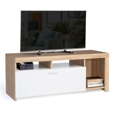 IDMarket - Meuble TV 110 cm Malo Bois et Placard Blanc