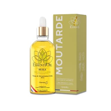 ESSENTIOIL Huile de Moutarde - 100% pure et naturelle - Soins pour les cheveux secs, cassants et ternes - Bouteille verre 100mL - Pipette - Marque Française