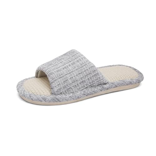 Czgcpyc Pantoufles d'intérieur en coton et lin, pantoufles décontractées douces et antidérapantes à bout ouvert pour femmes et hommes Gris EU 39-40