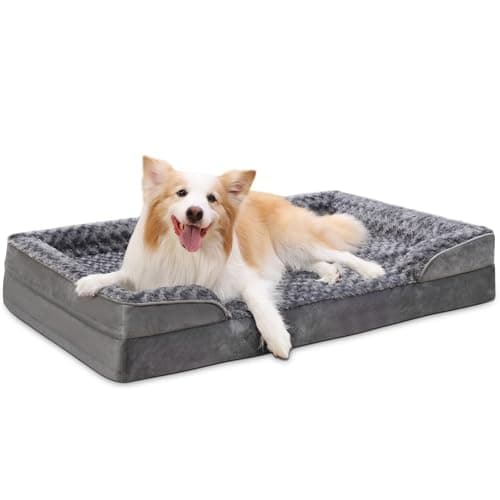 KSIIA Panier Moyen Chien Orthopédique, Mémoire de Forme Coussin Chien Dehoussable, Canapé Lavable, Lit avec Base Antidérapante, Gris 91x68x16cm