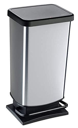 Rotho Paso Poubelle 40l avec pédale et couvercle, Plastique (PP) sans BPA, argent métallisé, 40l (35,3 x 29,5 x 67,6 cm)